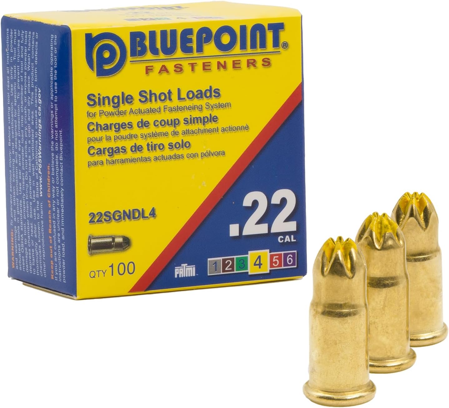 Reclimp BLUEPOINT .22 Cal Yellow Neck Down Single Shot Powder Load for Powder Actuated Fastening System, (100 - Count). Item# 22SGNDL4
