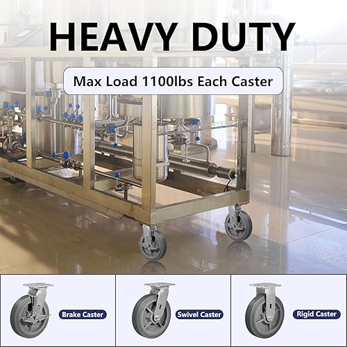 Miniatura 4 de NINOSO Ruedas giratorias industriales de 8 pulgadas, sin ruido, juego de 4 ruedas de goma utilizadas para muebles, plataforma, camión, carrito (4