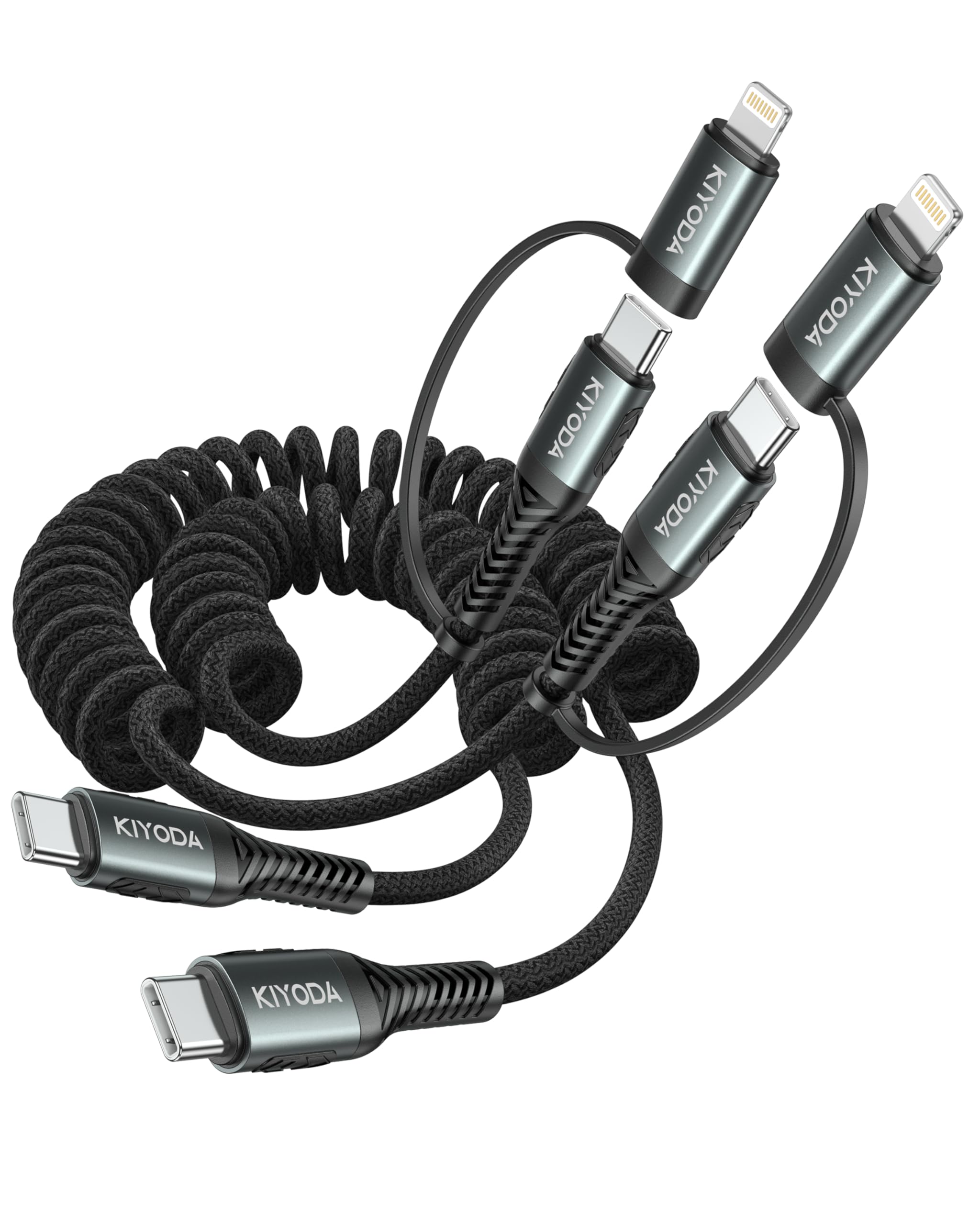 Coiled USB C to USB C and Lightning Cable 2 in 1, 3FT 2Pack Braided Cord Fast Charging Type C Car Charger for iPhone 17 16 15 14 13 12 11,iPad,