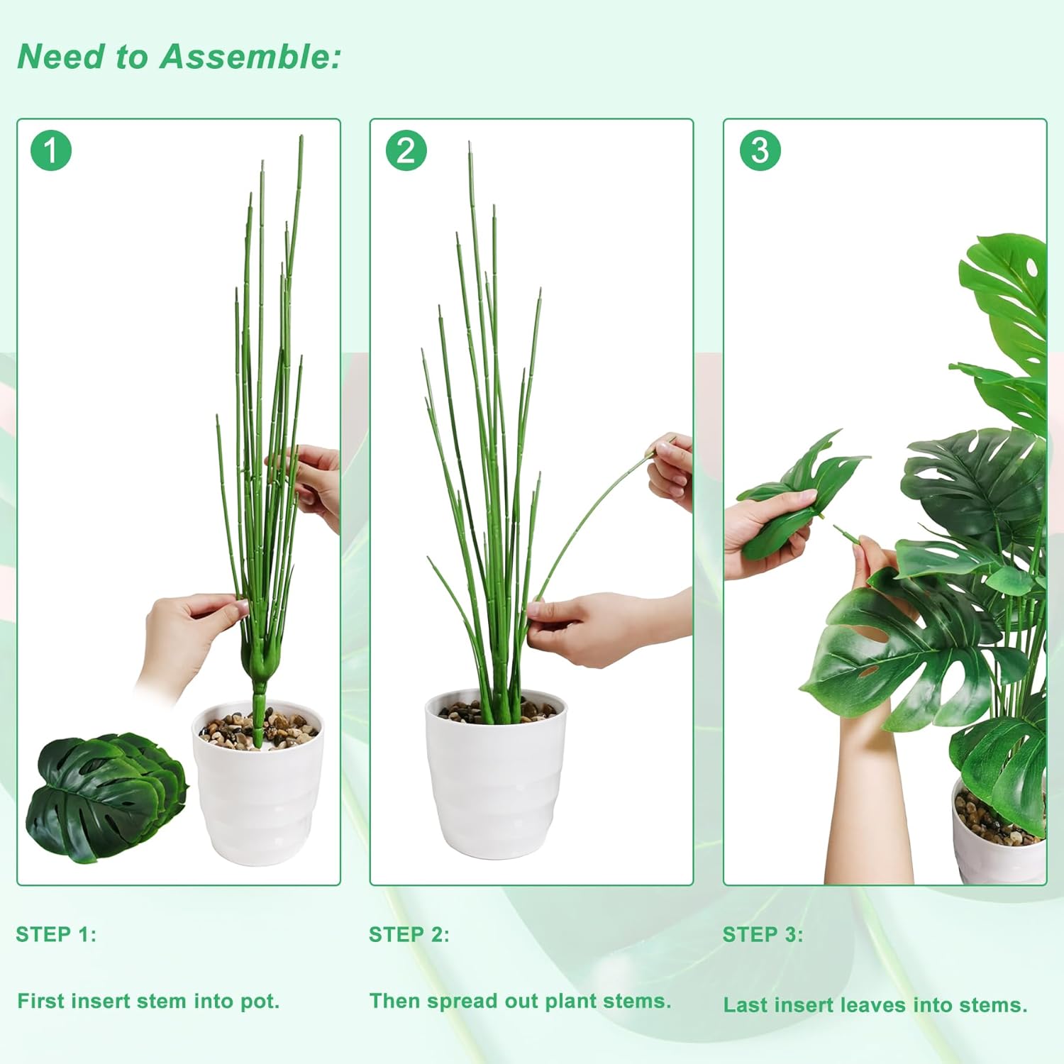 SAJANDAS Set of 2 Artificial Monstera Deliciosa Plants in Pots, Fake Tropical Palm Tree with Greenery Leaves Stems, 28 Inch Artificial Cheese Plant for Home Bathroom, Office, Windowsill Decor - Image 3