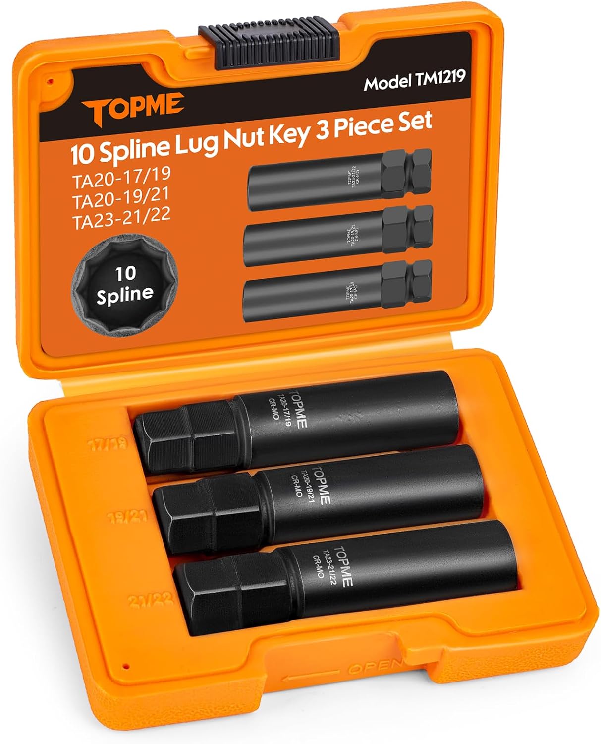 10 Spline Lug Nut Socket, Compatible with Bimecc 10 Spline Lug key, for Removing 10 Point Lug Nut Key For Truck Large SUV with 13/16 and 7/8 Hex Drive, CR-MO (3 Piece Set)
