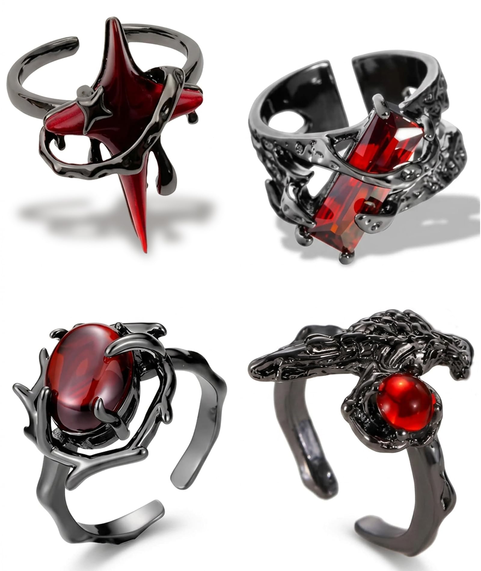 4 PCS Unisex Gothic Style Rings, Gothic Rings for Men, Gothic Ring Set with Unique Design, Dark Aesthetic Jewelry Collection, Adjustable Sizes for Comfortable Fit, Alloy Construction, Gothic Fashion Accessories-picture-20