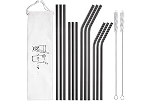 Hiware 12 Pack Black Reusable Stainless Steel Straws with Case Black Reusable Straws
