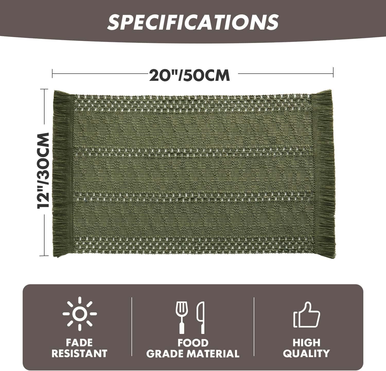 ZeeMart Macrame Style Boho Placemats Set of 4, Olive Decorative Natural Farmhouse Cotton Woven Place Mats Home Decor for Kitchen Dining Table