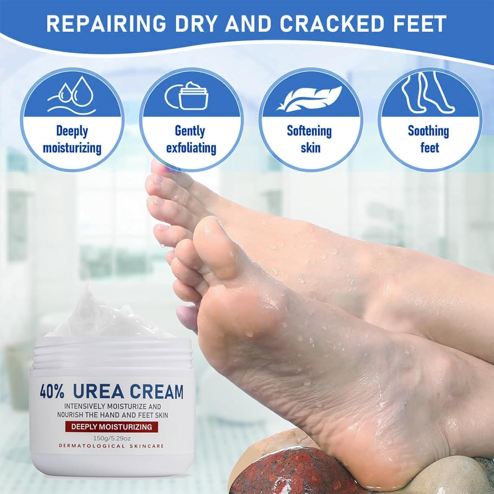 Crème à l'Urée 40%,Crème pour les Pieds, Lotion Cicatrisante pour les Pieds pour la Peau Sèche Craquelée Rugueux, Cream Réparatrice Hydratante pour les Pieds pour Hommes Femmes, 150g