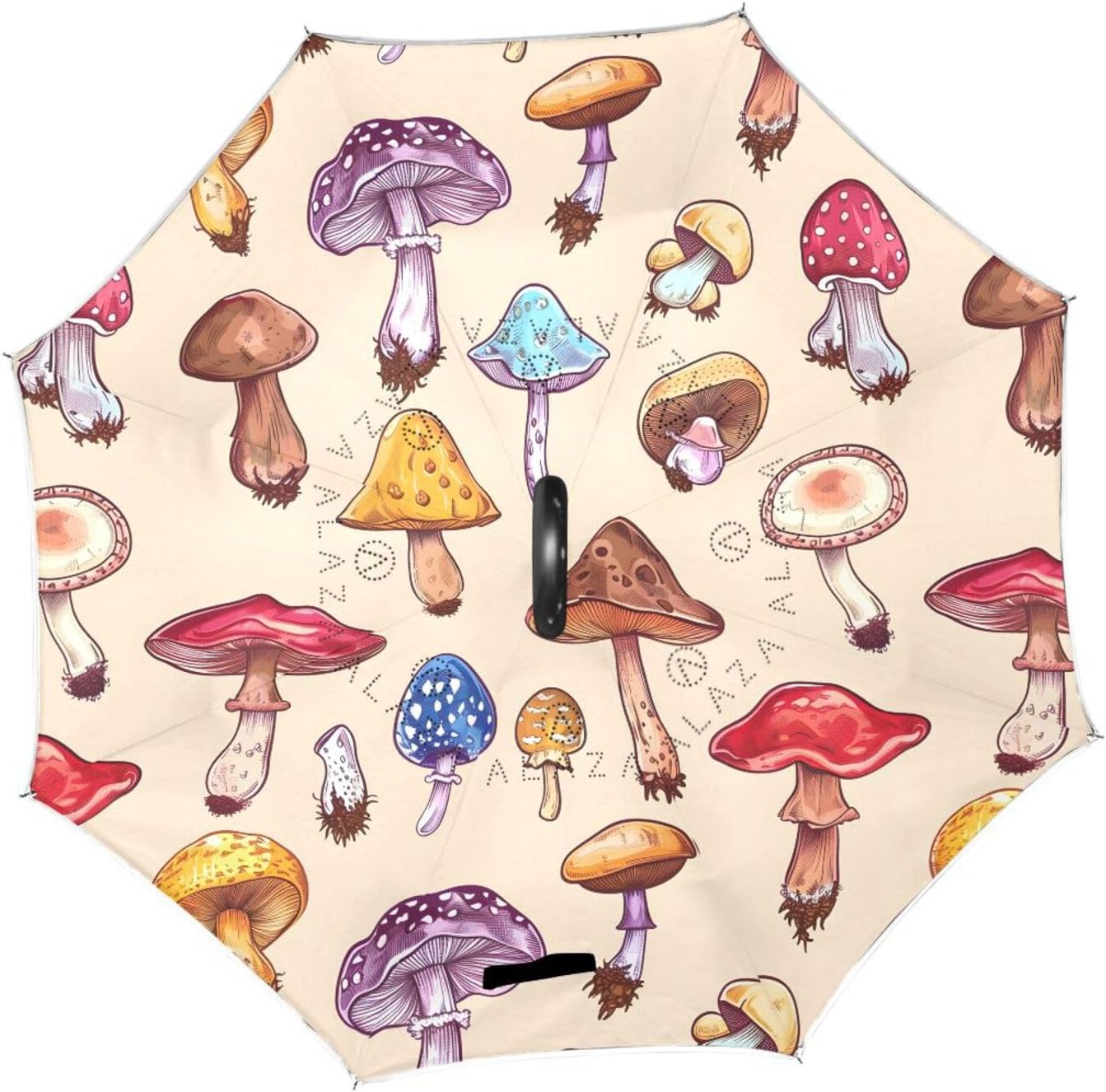 Mushroom Rainbow Color Inverted Umbrellas for Rain Windproof Reverse Upside Down Golf Umbrella with C-shape Handle for Men Women