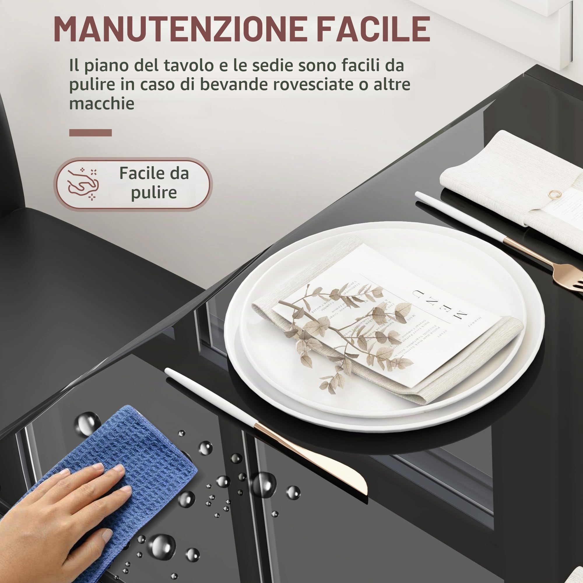 HOMCOM Set tavolo pranzo 2 posti piccolo cucina 3 pezzi rettangolare nero