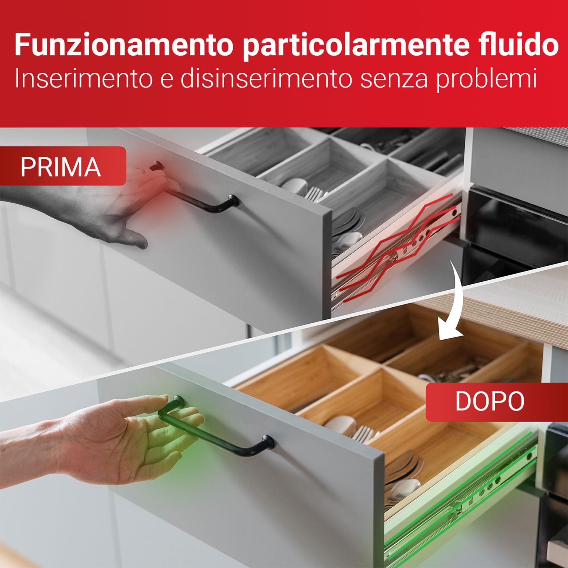 Guide Per Cassetti LouMaxx 400mm - Set 2 Binari Scorrevoli Estrazione Parziale, Colore Bianco - Foto 9