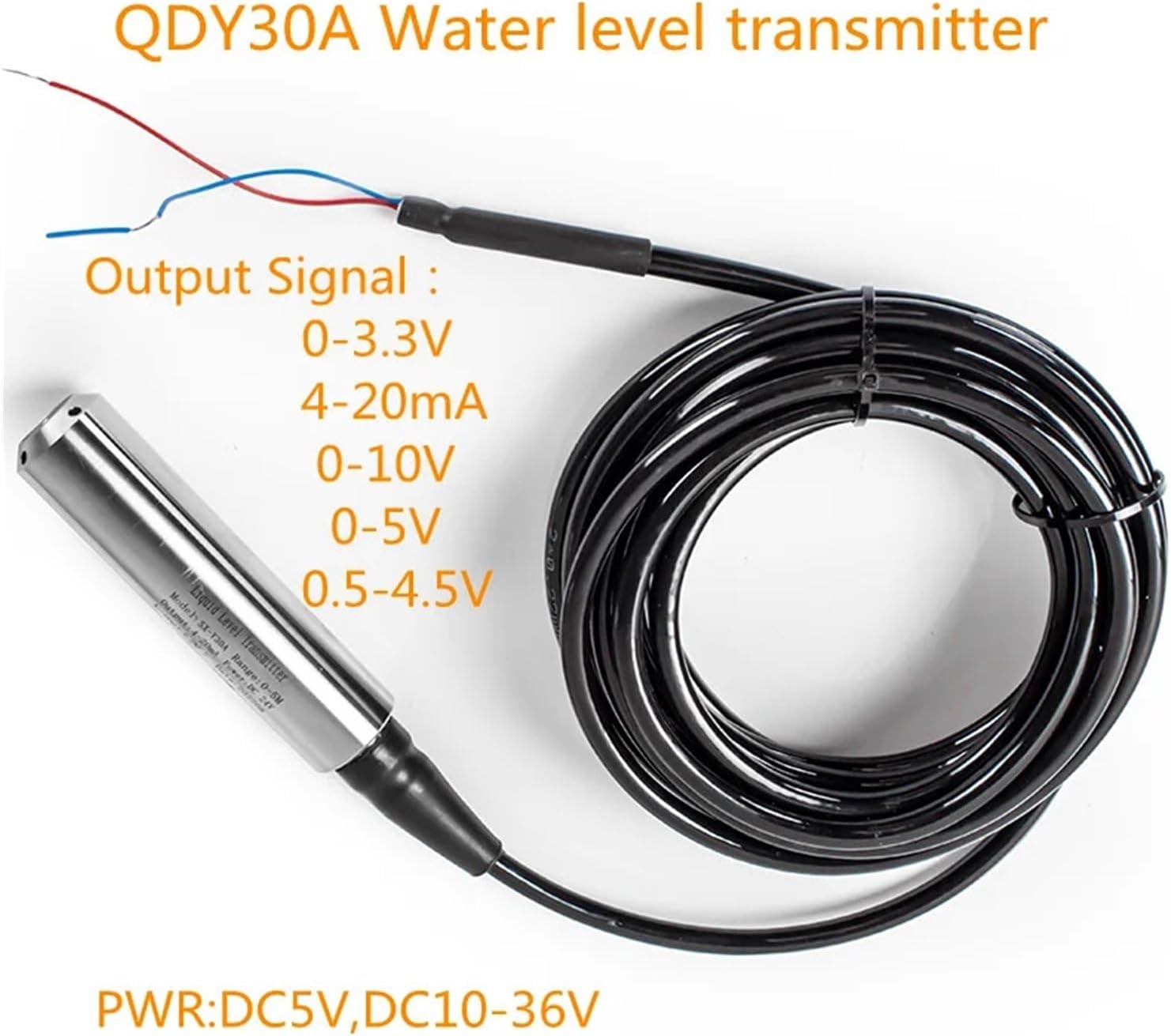 4-20mA 0-10V Output Static Pressure Submersible Water Level Sensor Transmitter 0-500M Measuring Range DC12V DC24V(0-10v Output,2m Range 2m Cable)
