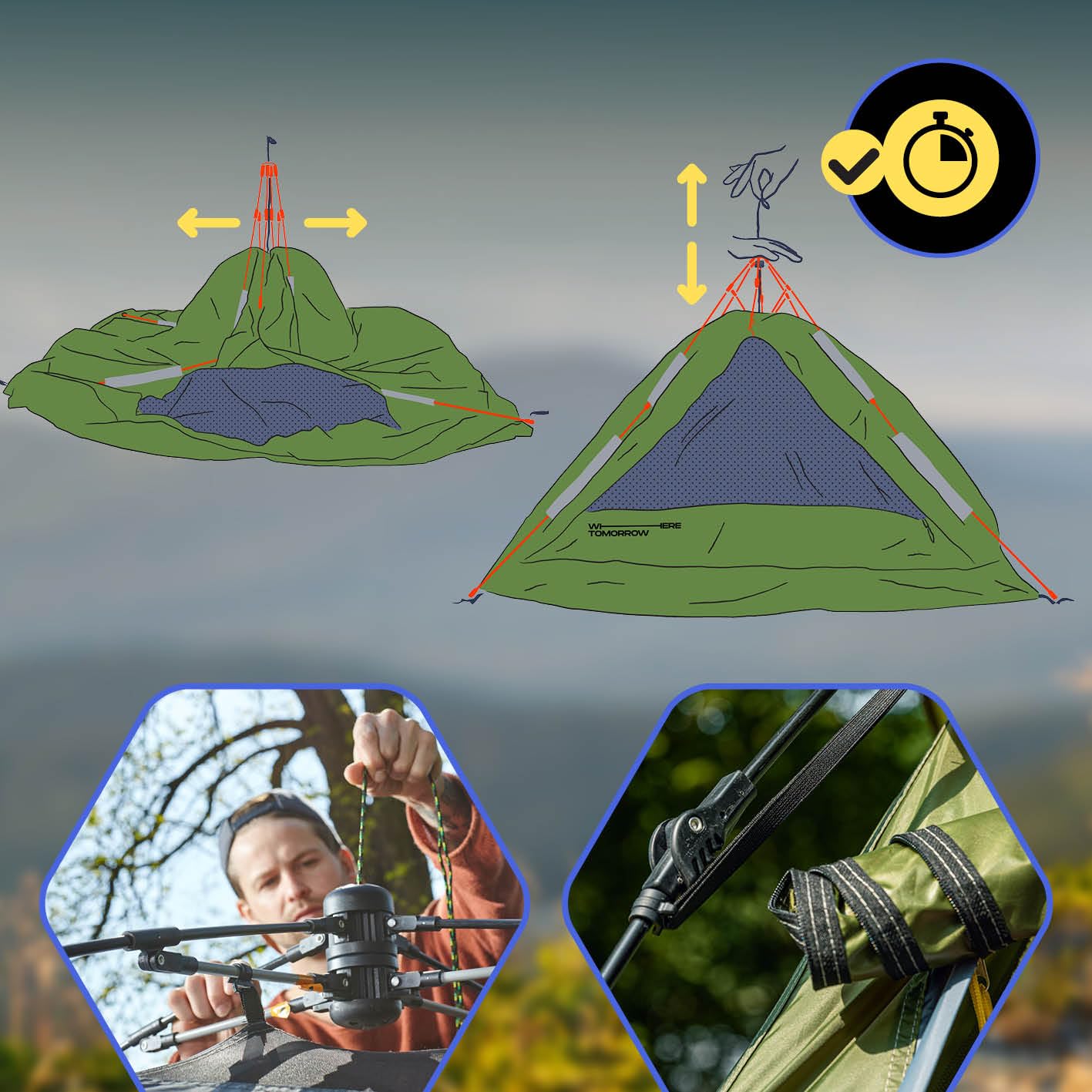 Lumaland Tenda da campeggio pop-up | tenda a cupola per 2-3 persone 215 x 195 x 120 cm | 4 stagioni | tenda da trekking e festival | leggera, impermeabile e robusta | montaggio semplice, veloce