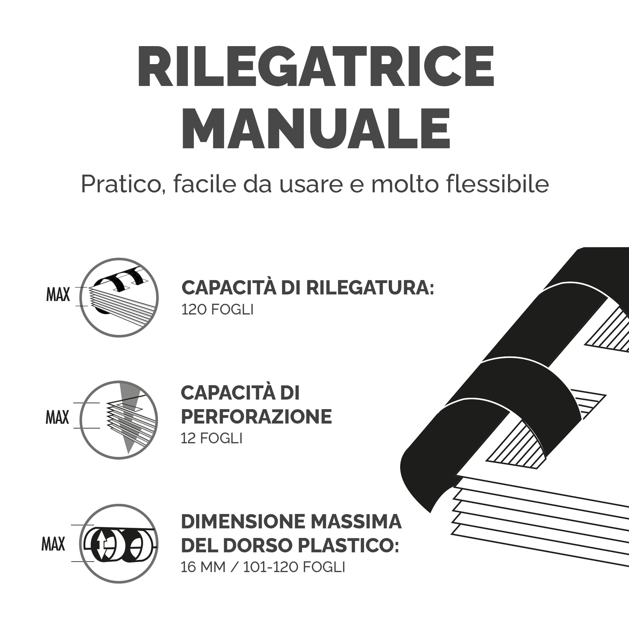 Fellowes Star+ Rilegatrice a dorsi plastici, Capacità di perforazione di 12 fogli per documenti A4, Rilegatrice manuale a pettine, Capacità di rilegatura di 120 fogli - Ideale per l'ufficio domestico
