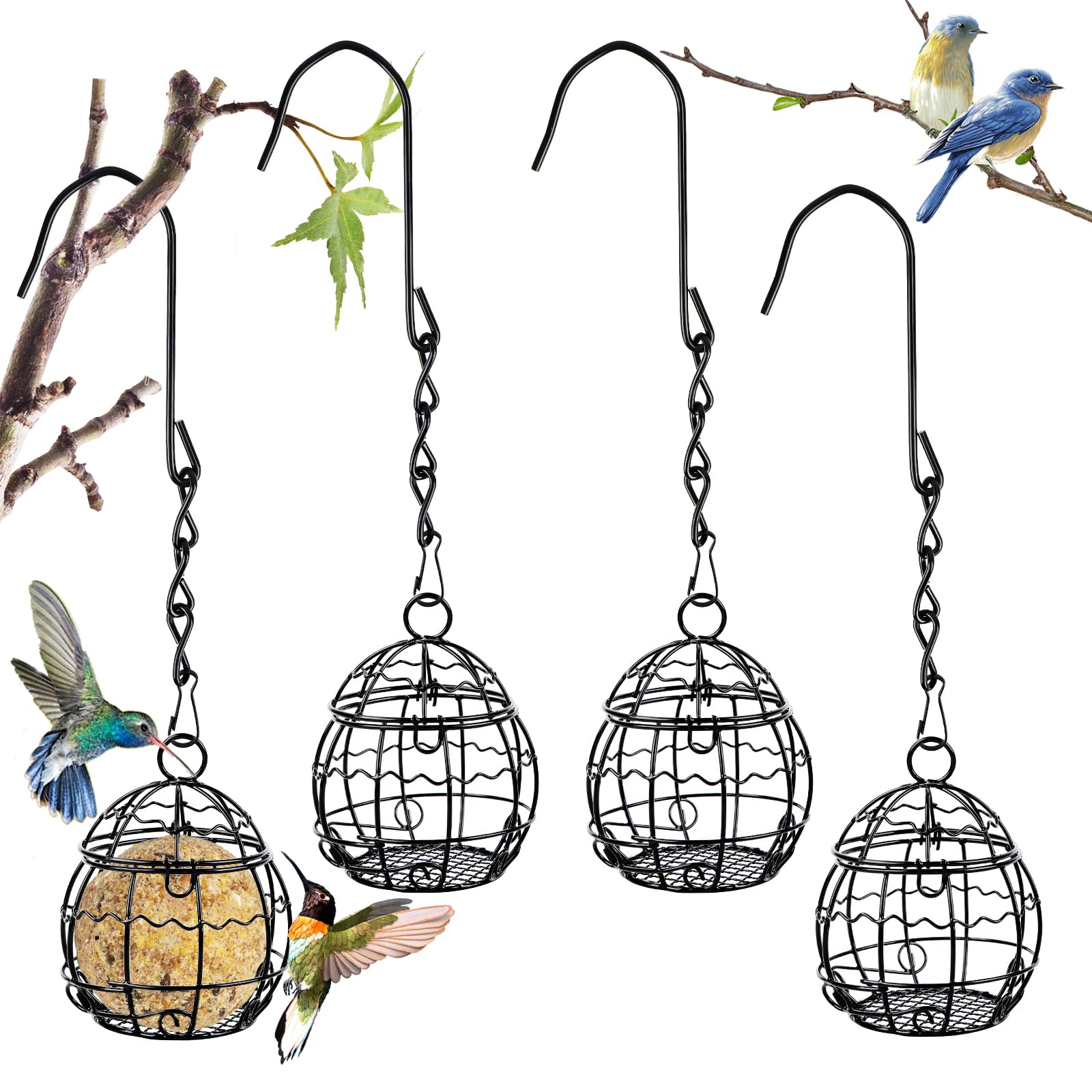 4 comederos para pájaros, comederos para pájaros, comederos para aves silvestres, comederos de malla de metal, comederos para aves silvestres, comederos para jardín, al aire libre, pájaro silvestre,
