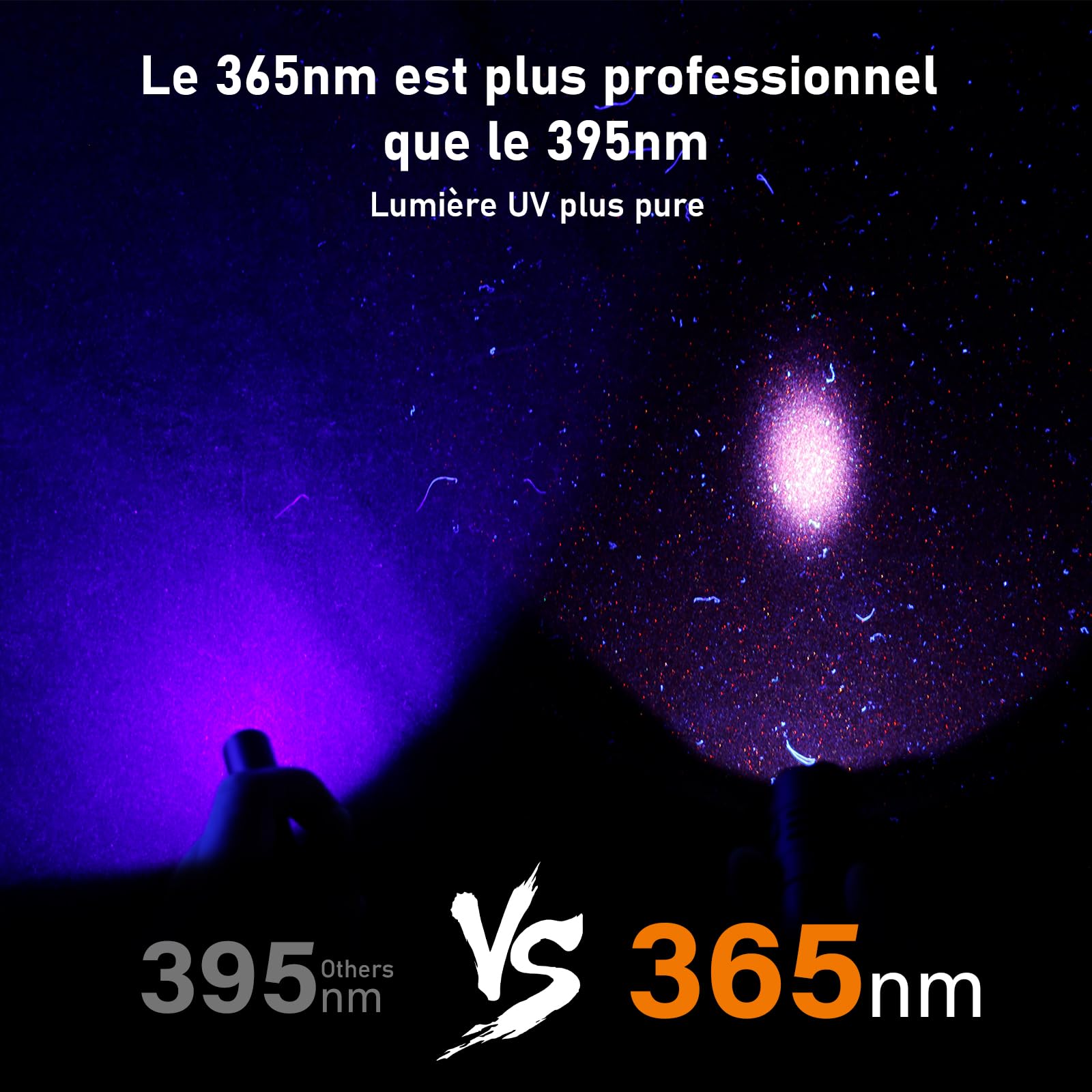 Lampe de poche UV 365 nm - Lumière noire - Lampe torche tactique rechargeable à LED pour détecter l'urine de chien - Dévoilement des taches invisibles - Ultraviolet pur haute définition (SF16 Noir)