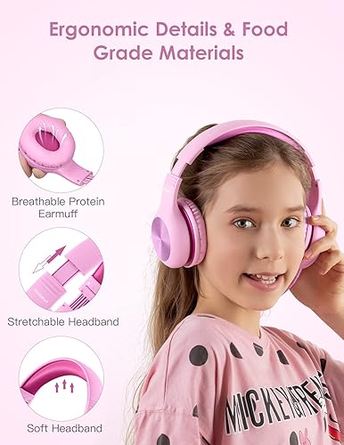 Miniatura 68 de Auriculares para niños con cable, auriculares sobre la oreja para niños con micrófono, límite de volumen de 85/94 dB, auriculares para niños y niñas