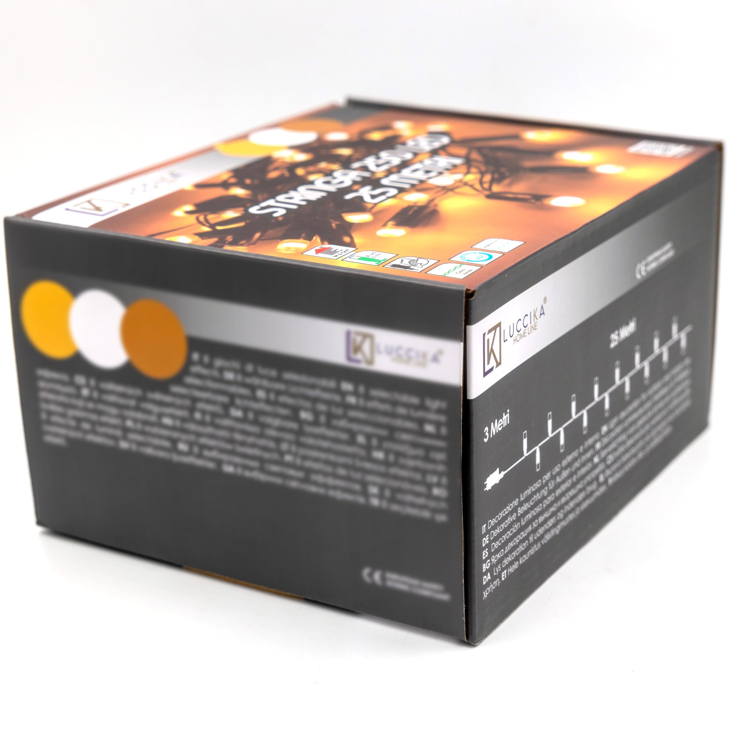 Luccika Stringa di Luci Maxi LED Smart con APP, Catena Luminosa Dimmerabile in 3 Tonalità di bianco caldo, Giochi di Luce con Musica, Timer, Memoria, IP44, Interno Esterno (25 Metri - 250 Maxi Led)