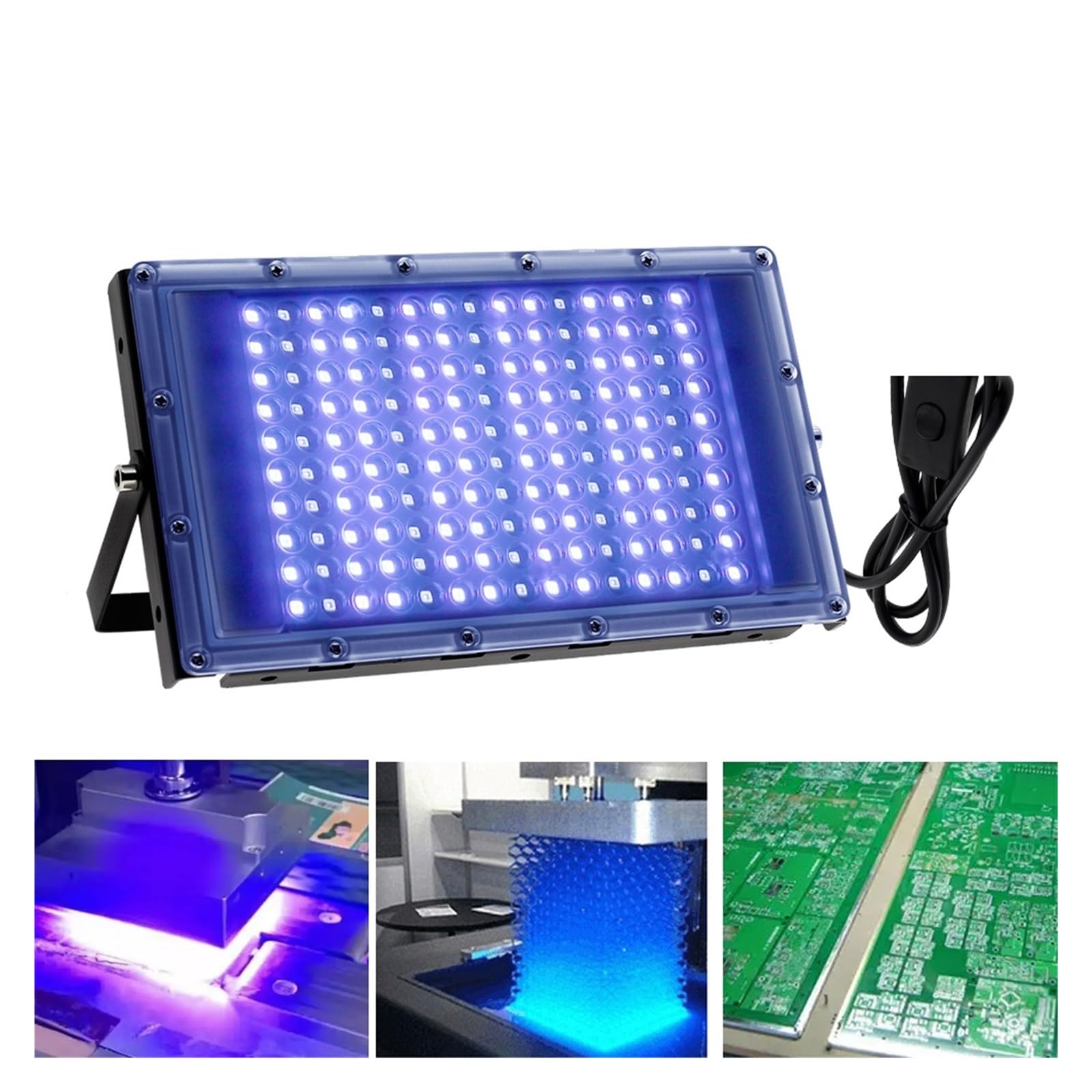 KAKAK 395nm 365nm LED UV Floodlight 300W Stage Backlight Waterproof Ultraviolet Lamp Fluorescent Party Photocuring Lamp for UV Glue Curing, DIY Curing