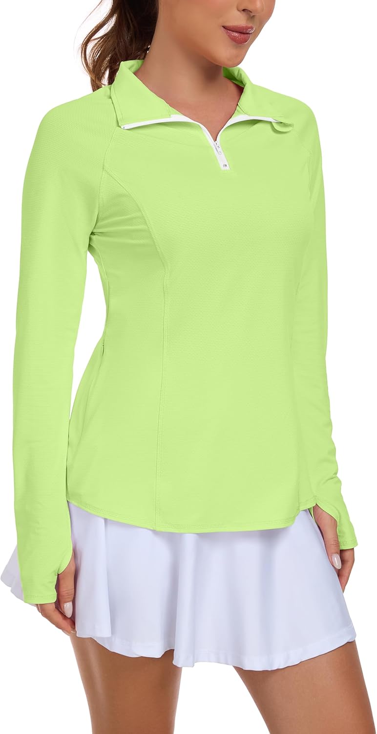 Womens UPF 50+ Sun Polo Shirts Long Sleeve UV Protection Quarter Zip Pullover Lightweight Athletic SPF Hiking Outdoor Tops