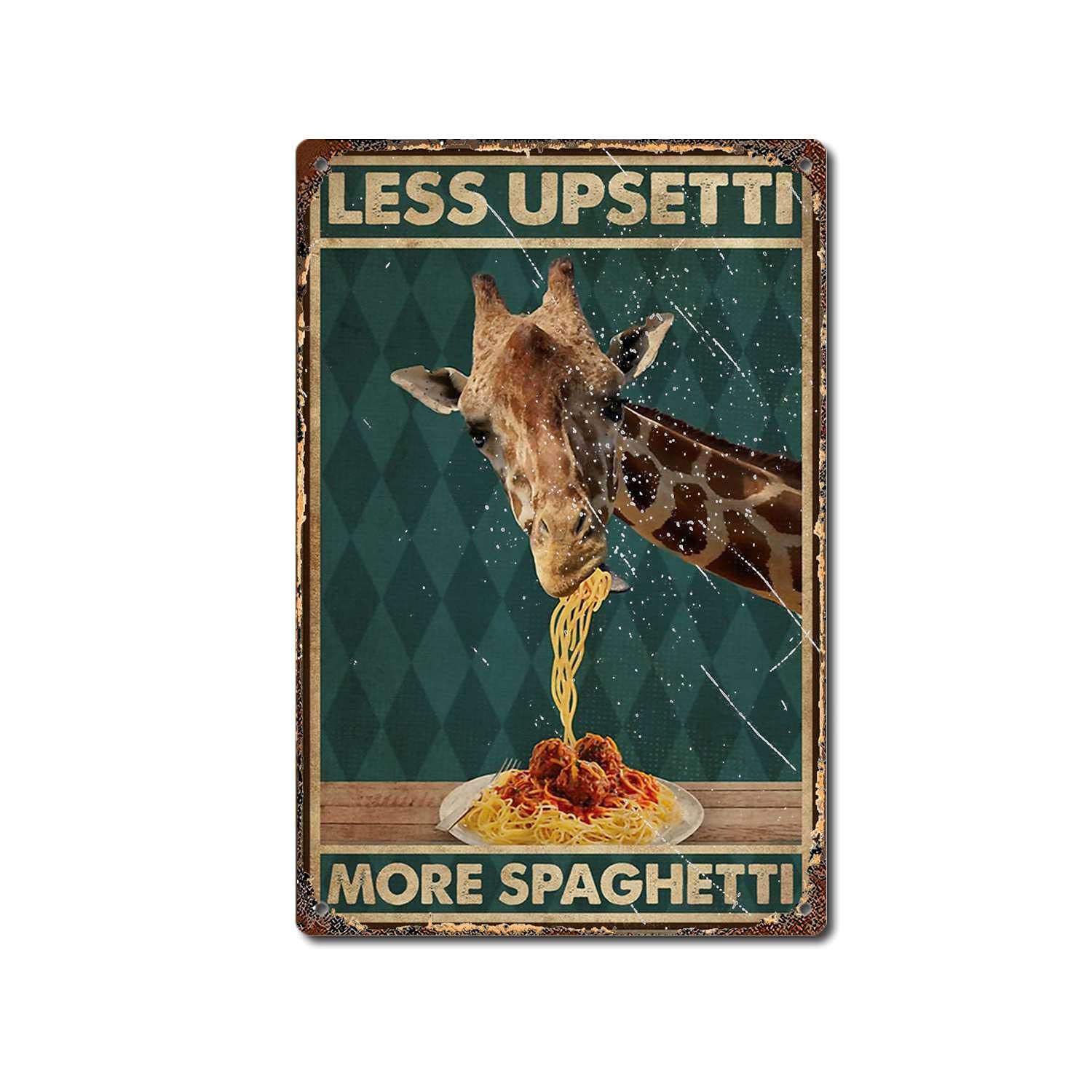 Azolid Style11 Retro Metal Tin Sign Giraffe Eating Spaghetti Tin Sign Home Gate Garden Bars Restaurants Cafes Office Store Pubs Club 30X43cm