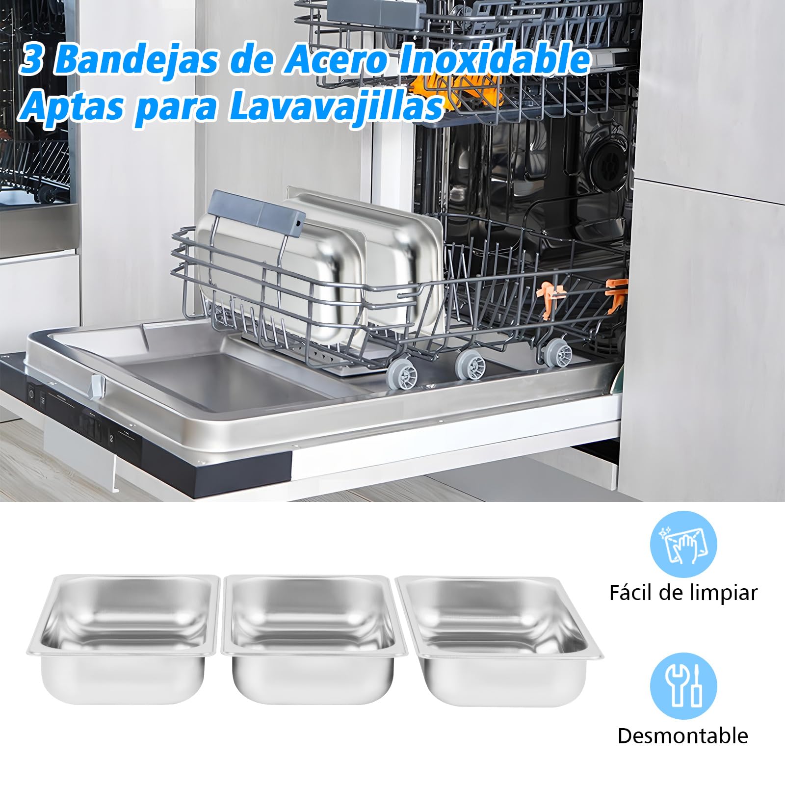 COSTWAY 2 en 1 Bandeja Eléctrica con Control de Temperatura, 450 W Calentador de Alimentos con 3 Bandejas para Servir, Bandeja Portátil de Acero Inoxidable, 9 L Servidor de Buffet