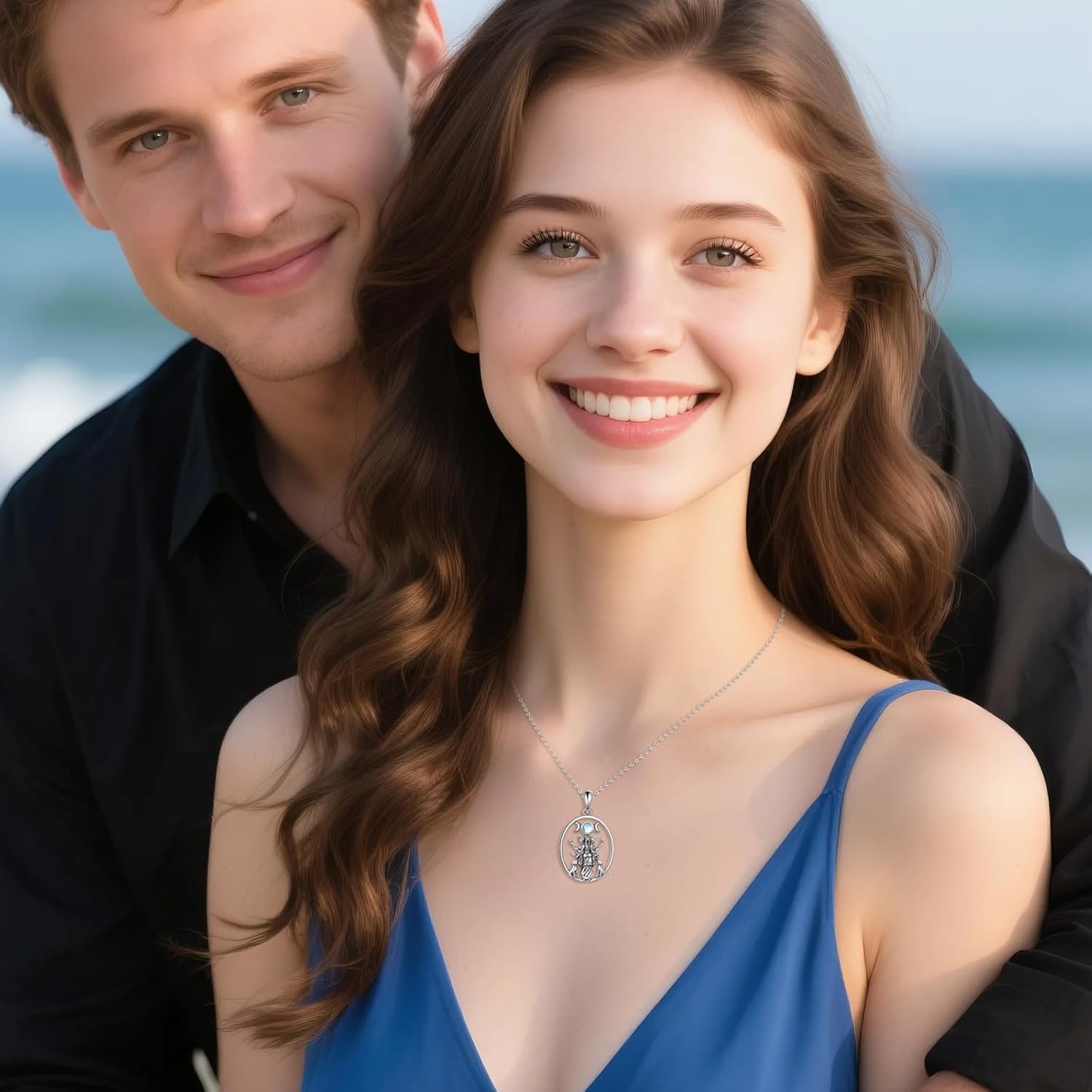 S925 Sterling Silver Triple Moon Goddess Moonstone Necklace Elegant Celtic Wiccan Jewelry for Women Healing Crystal Pendant Gift for Her - Image 3