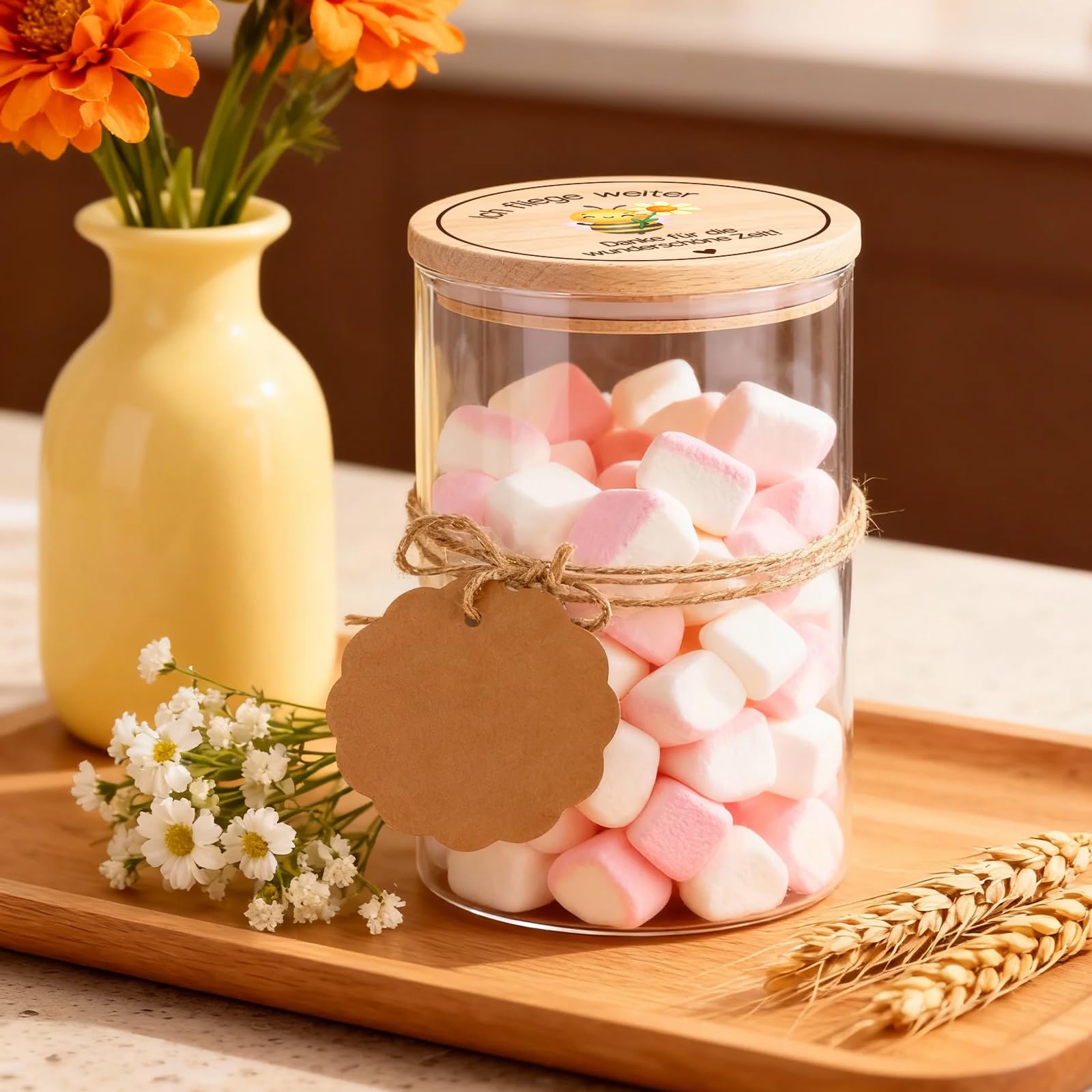 Abschiedsgeschenk Erzieherin, Vorratsglas mit Holzdeckel Biene Motiv, Geschenk Erzieherin, Bonbonglas Dankeschön Geschenk, Abschiedsgeschenk Lehrerin Tagesmutter Kita Schule
