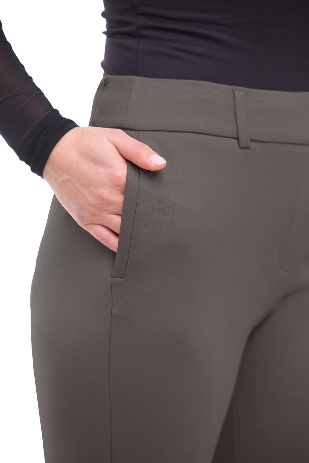 Women's Pull-On Silky Stretchy Office-Yoga Ankle Trouser with Pockets