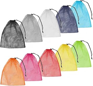 Nylon Mesh Bag,10 Pack Colorful Drawstring Mesh Stuff Sack 35x40 cm Multi Functional Storage Bag for Storage,Travel and Sports