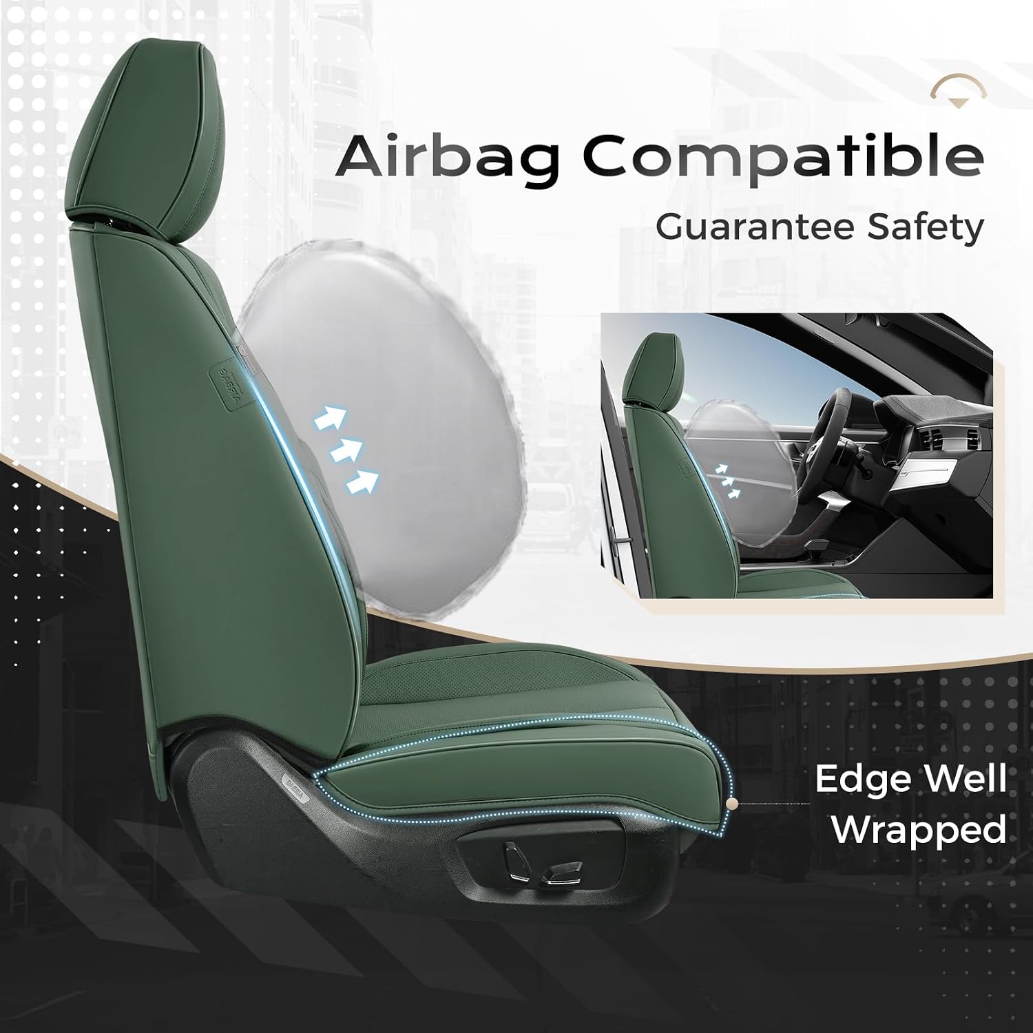 Coverado Seat Covers, Car Seat Covers Front Seats, Car Seat Cover, Car Seat Protector Waterproof, Car Seat Cushion Leather, Seat Covers Carseat Cover Universal Fit for Most Cars Green image 3