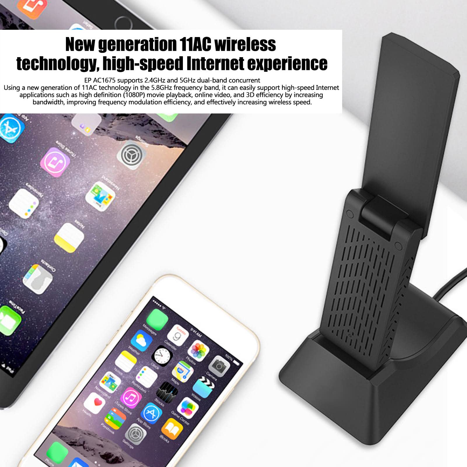 Adaptateur Sans Fil USB3.0, WIFI Partagé, Deux Bandes de Fréquence 2,4 GHz 600 MBps 5,8 GHz 1300 MBps, Antenne à Gain Élevé Intégrée, Technologie 11AC de Bande de Fréquence 5,8 GHz pour Win pour Linux