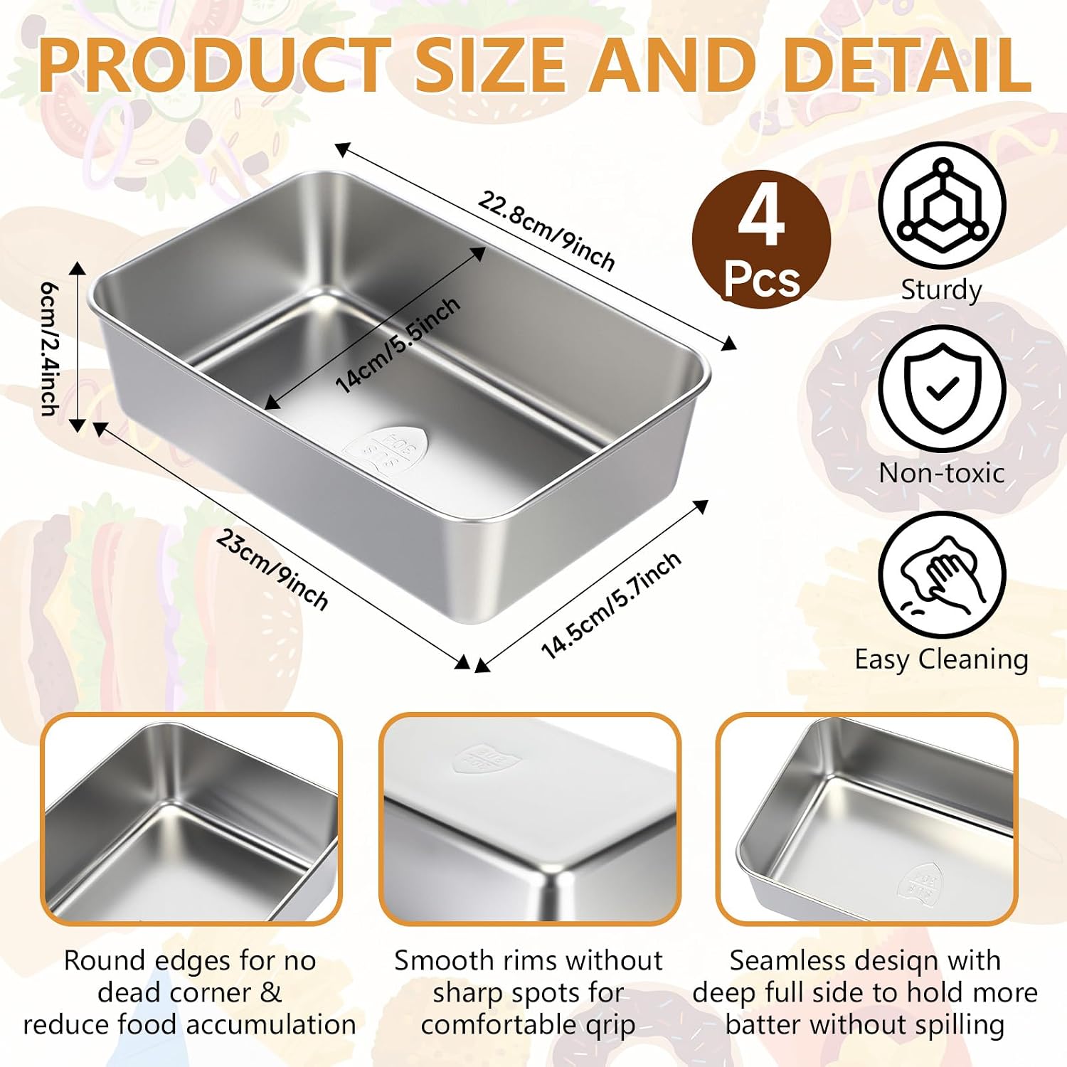 Sawysine Stainless Steel Loaf Pans Set: 4 Pack 9 x 5 Inch Loaf Pans for Baking Bread with 200 Pcs Parchment Paper Liners, Meatloaf Pan Set for Homemade Sourdough Banana Bread, Oven & Dishwasher Safe