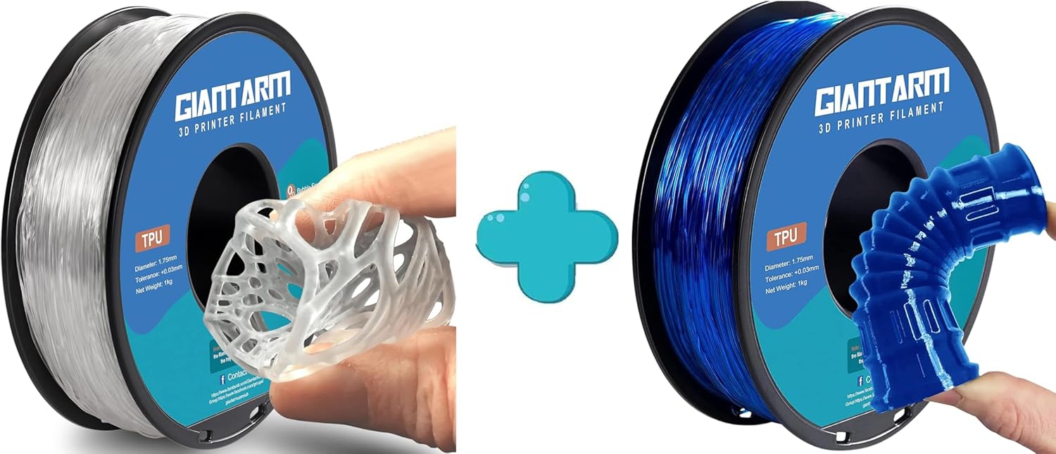 GIANTARM 3D Printer Filament 1kg,Clear TPU + Blue TPU 1.75mm