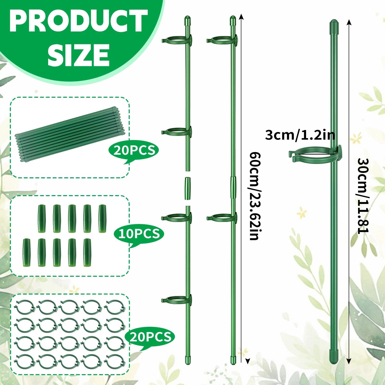 20 Piezas Tutores para Plantas, Palos para Sujetar Plantas con 20 Clips Plantas 10 Tubos de Extensión, para Plantas para Orquídeas, Tomates, Peonías, Enredaderas (90 PCS)