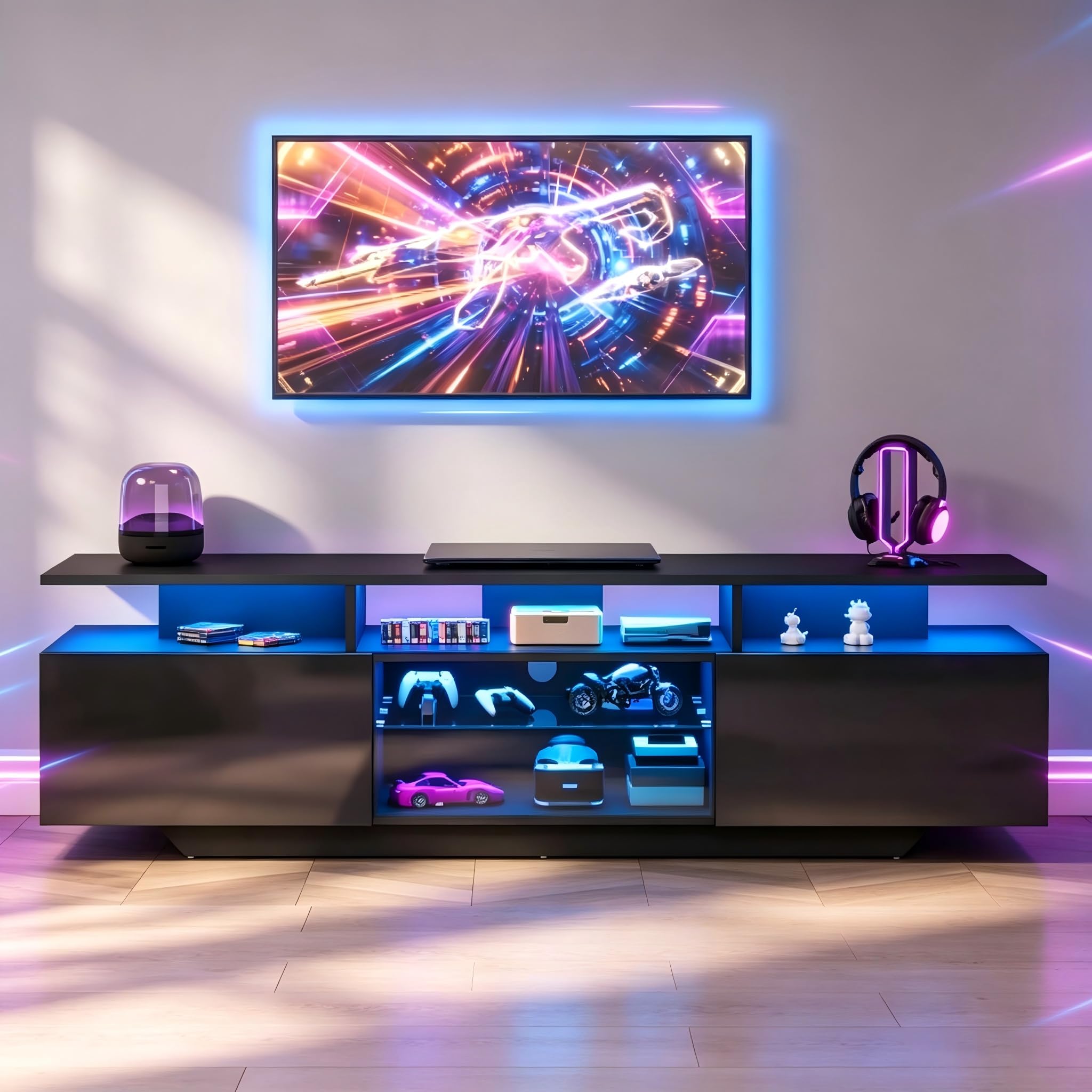 Meuble TV bas avec LED 160 cm