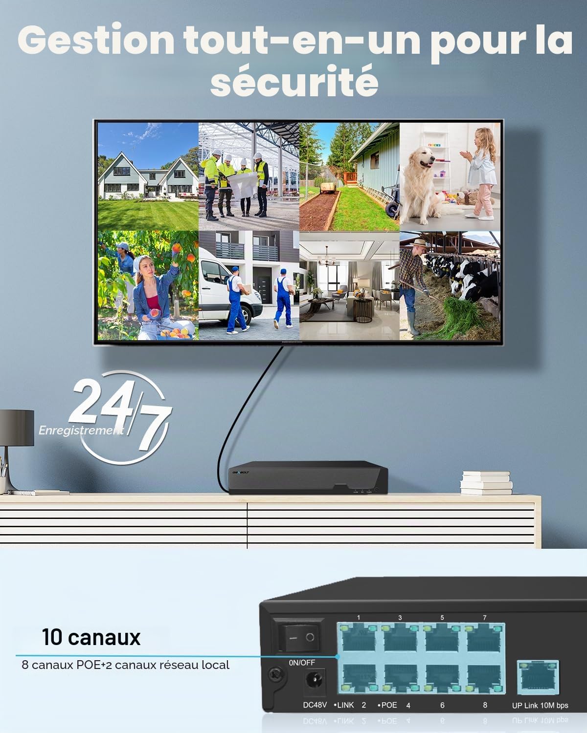 GENBOLT NVR PoE 4K, Système d'enregistrement vidéo réseau pour caméra de sécurité 10 canaux, Support Les caméras IP PoE HD 8MP/5MP/4MP/1080P, Enregistrement de Surveillance 24h/7 (Aucun Disque Dur)