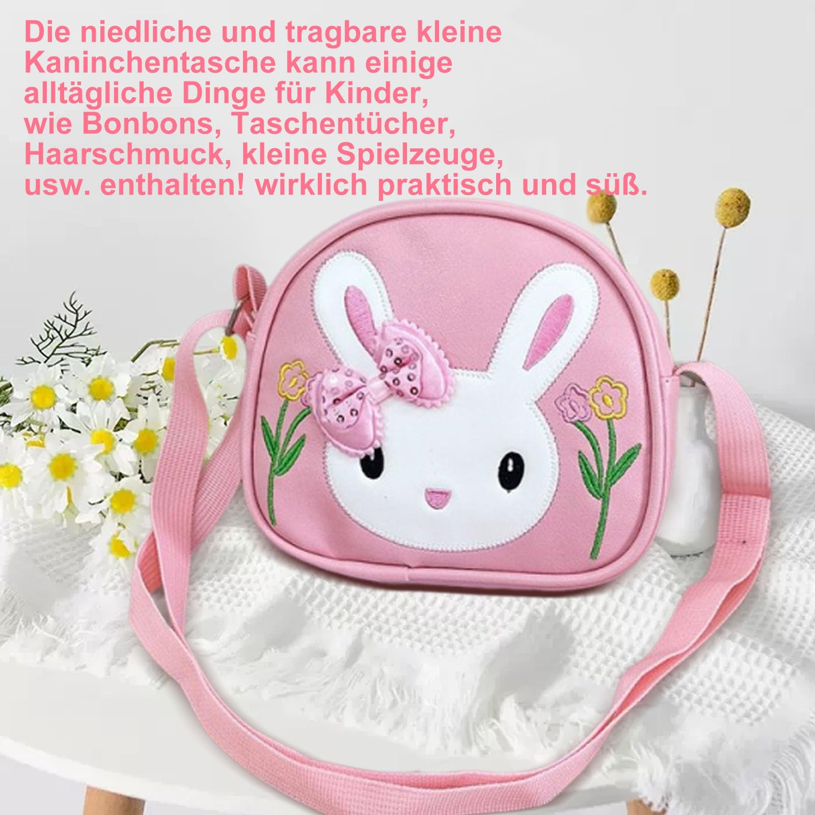 dogmoon Teenager Kaninchen Tasche, Handtasche Prinzessin mit 1 Stück Brille und 14 Stück Haarklemmer, Teenager Hase Geldbörse PU Leder Prinzessin Mini Handtasche