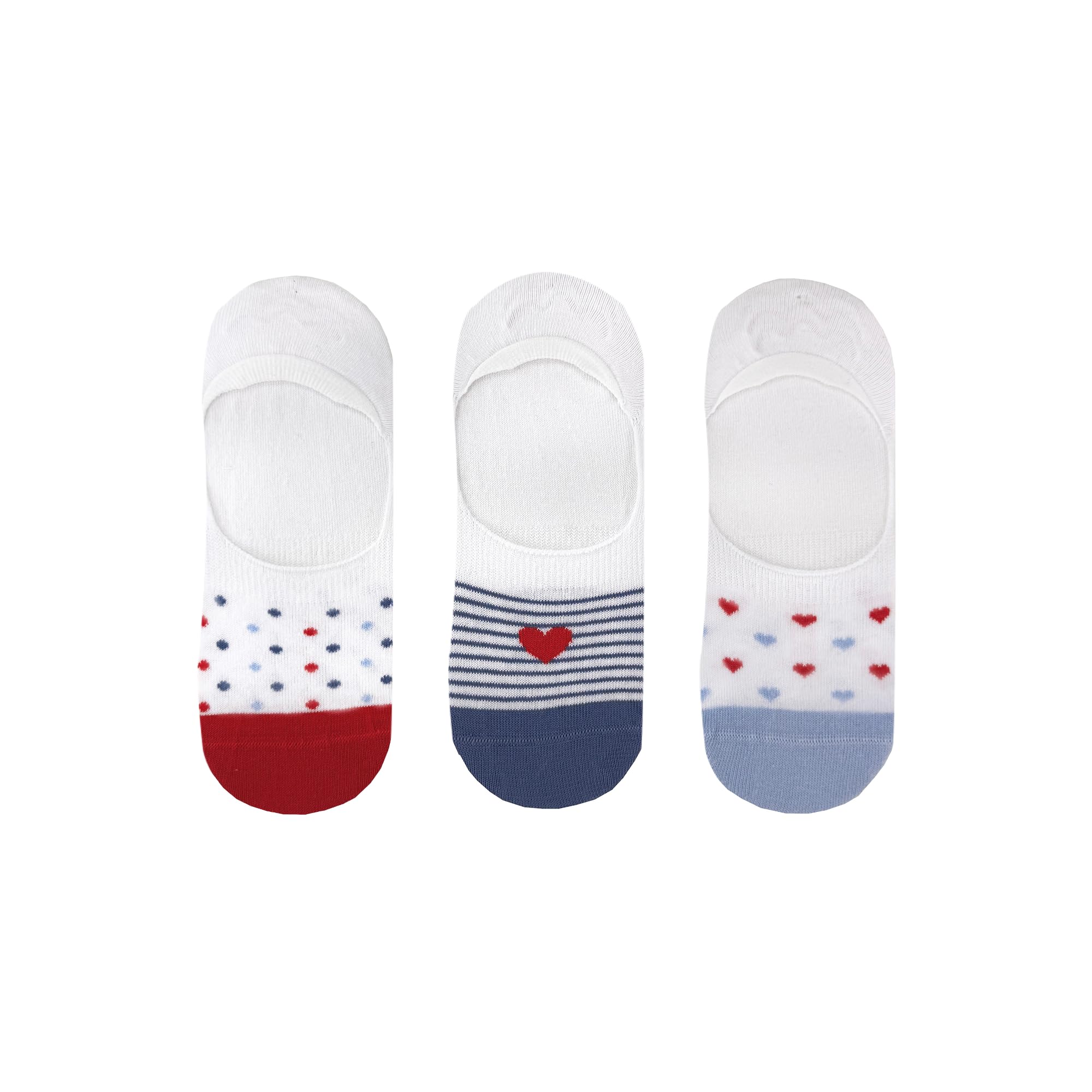 Flexitop Ladies Invisi Liners | 3 Pairs | U.K. Size 4-7| Ladies white no show sock, soft hold, comfortable, gentle grip, sport socks, cushioning (3PK LADIES HEART DESIGN INVISI LINERS)