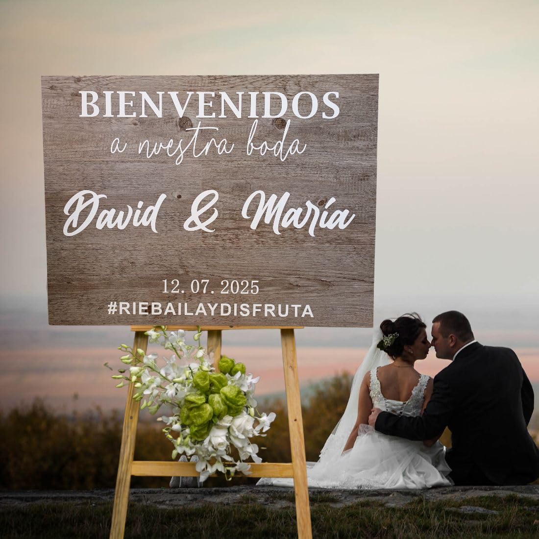 Cartel de Bienvenida para Bodas Personalizado 50x60cm de Madera Laminada, Carteles Boda Personalizados para Bienvenida, Letrero Boda
