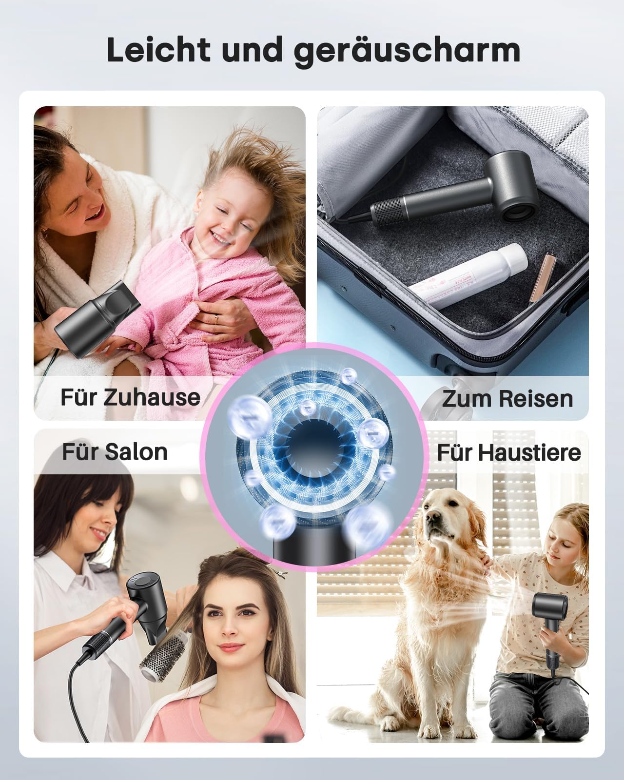 Bopcal Föhn mit Diffusor, 120000 U/min High-Speed Ionen Haartrockner mit 500 Millionen Negative Ionen für Schnelles Trocknen, Professioneller Reise fön für Hause, Salon, Geschenk, 12 Modi