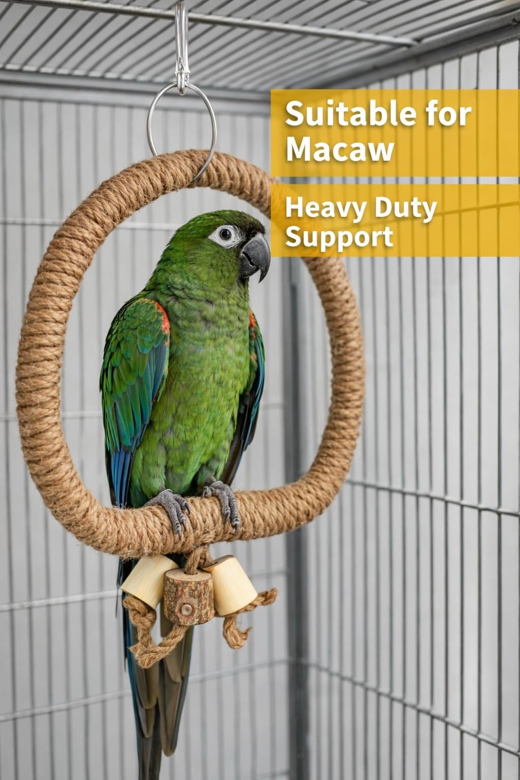KSK Bird Swing for Parrots – Natural Jute Rope Circle Swing Toy | Heavy Duty Hanging Ring Perch | Bird Swing Toy for Cage | Medium Large Birds (African Grey, Amazon, Cockatoo, Macaw) 2