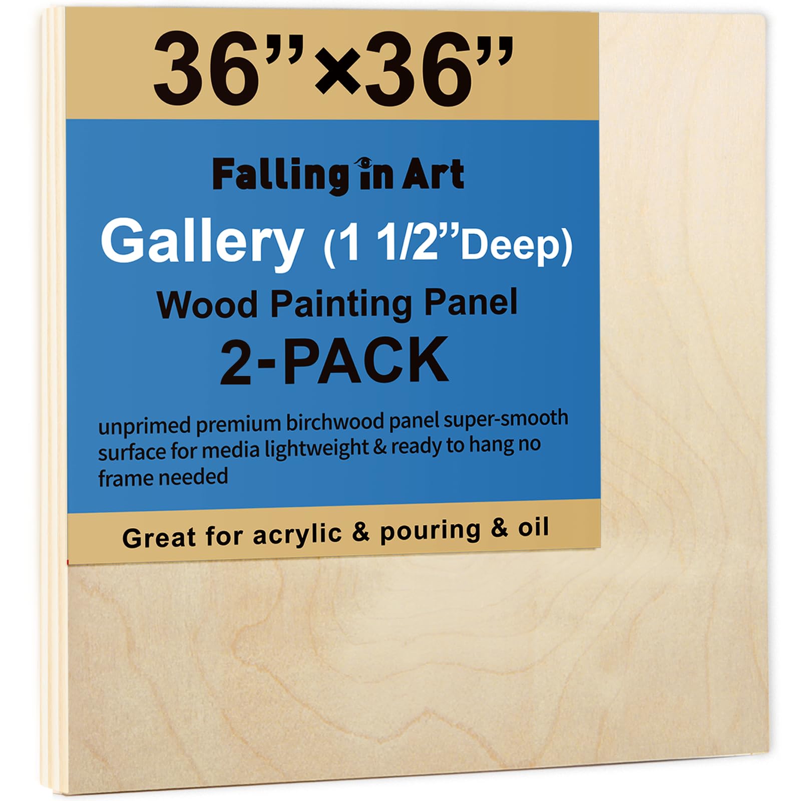 Falling in Art 2 Pack 36x36'' Unfinished Gallery Birch Wood Canvas Panels