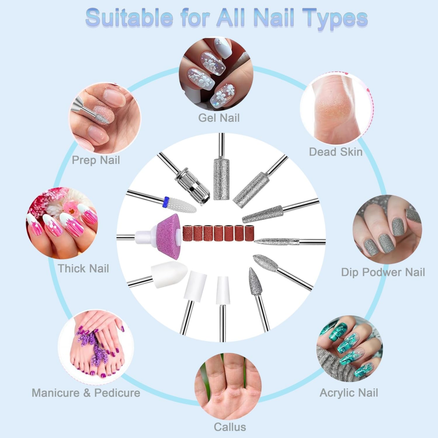 Fresa per Unghie Professionale Portatile 45000 Giri Lima per Unghie Elettrica con 6 Punte e Velocità Regolabile per Acriliche Gel, DIY Manicure Pedicure Salone Casa-Grey