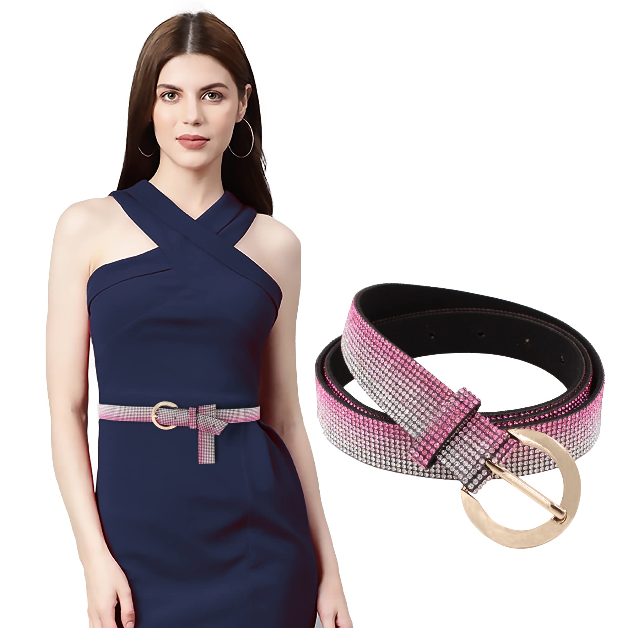 vritraz Women's Rhinestone Skinny Waistband Belt for Women-picture-18