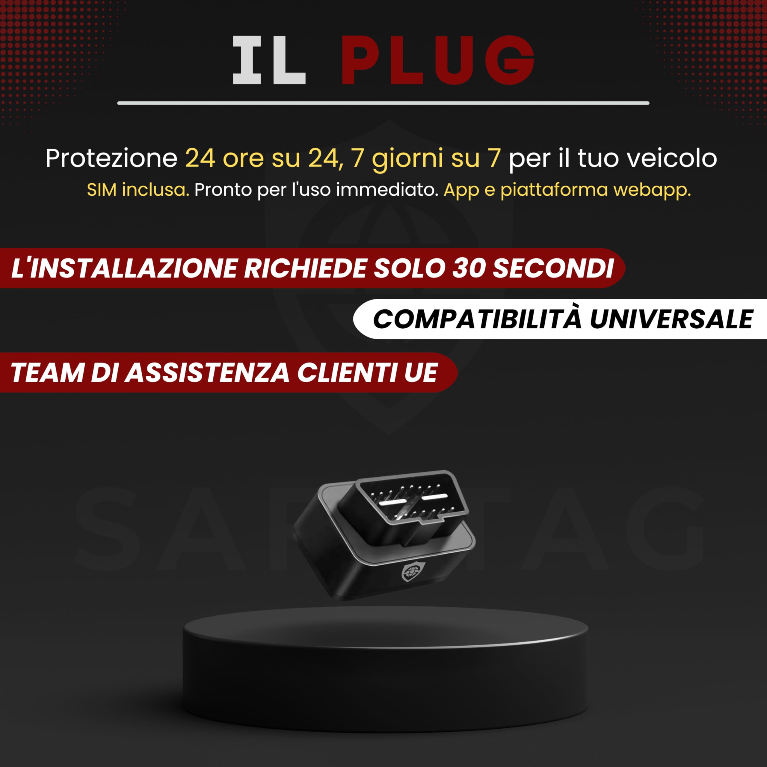 SafeTag Plug - OBD 2 / II Self-Install GPS Tracker, Car, Van, Motorbike etc. 34-220 Countries, Real Time Tracking and Notifications, 7 Day Free