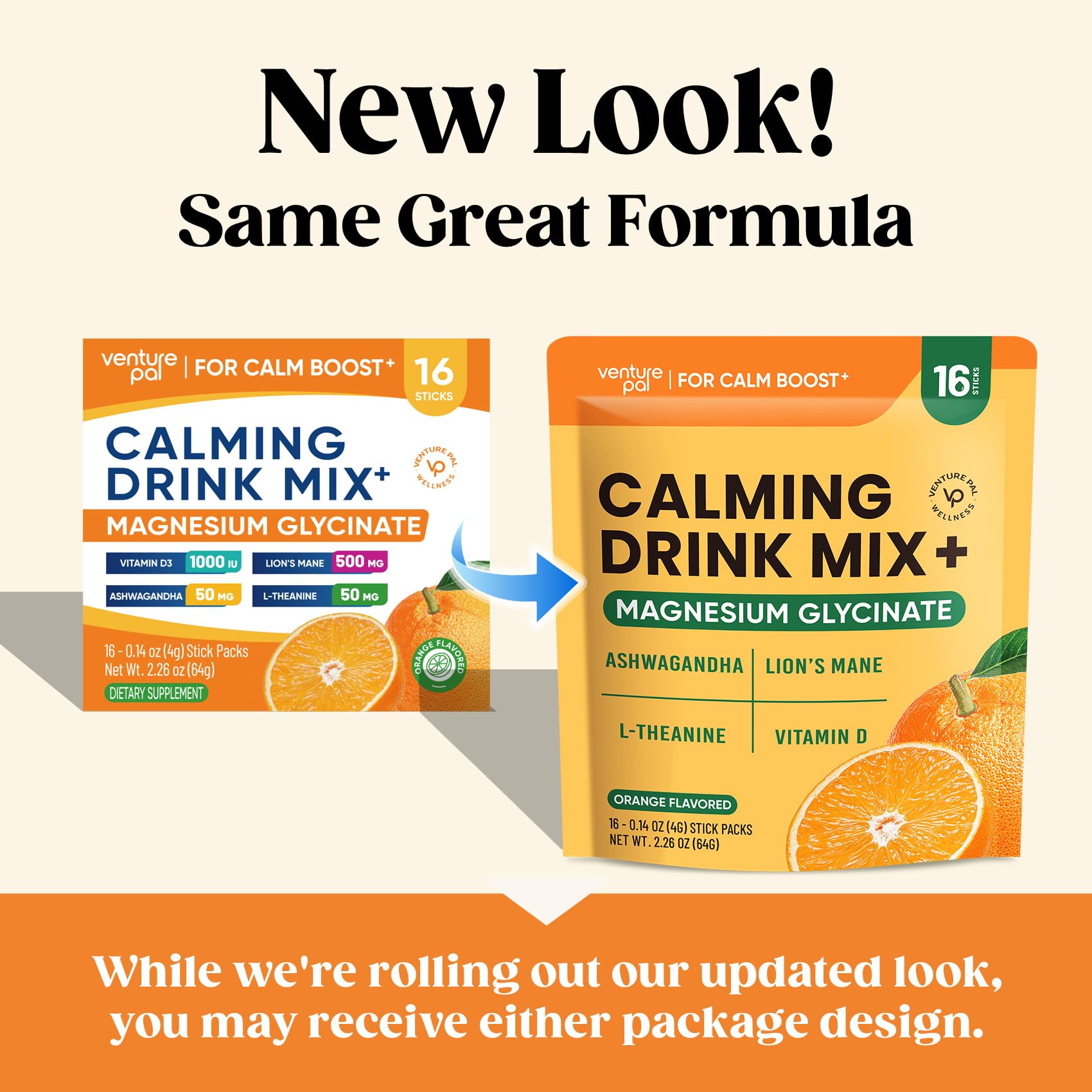 Venture Pal Calm Drink Mix, Cortisol Reducer and Sleep Aid with Magnesium Glycinate, Ashwagandha, L-Theanine,Vitamin D, Calm Magnesium Powder for Relax & Focus, No Sugar, Non GMO, On The Go
