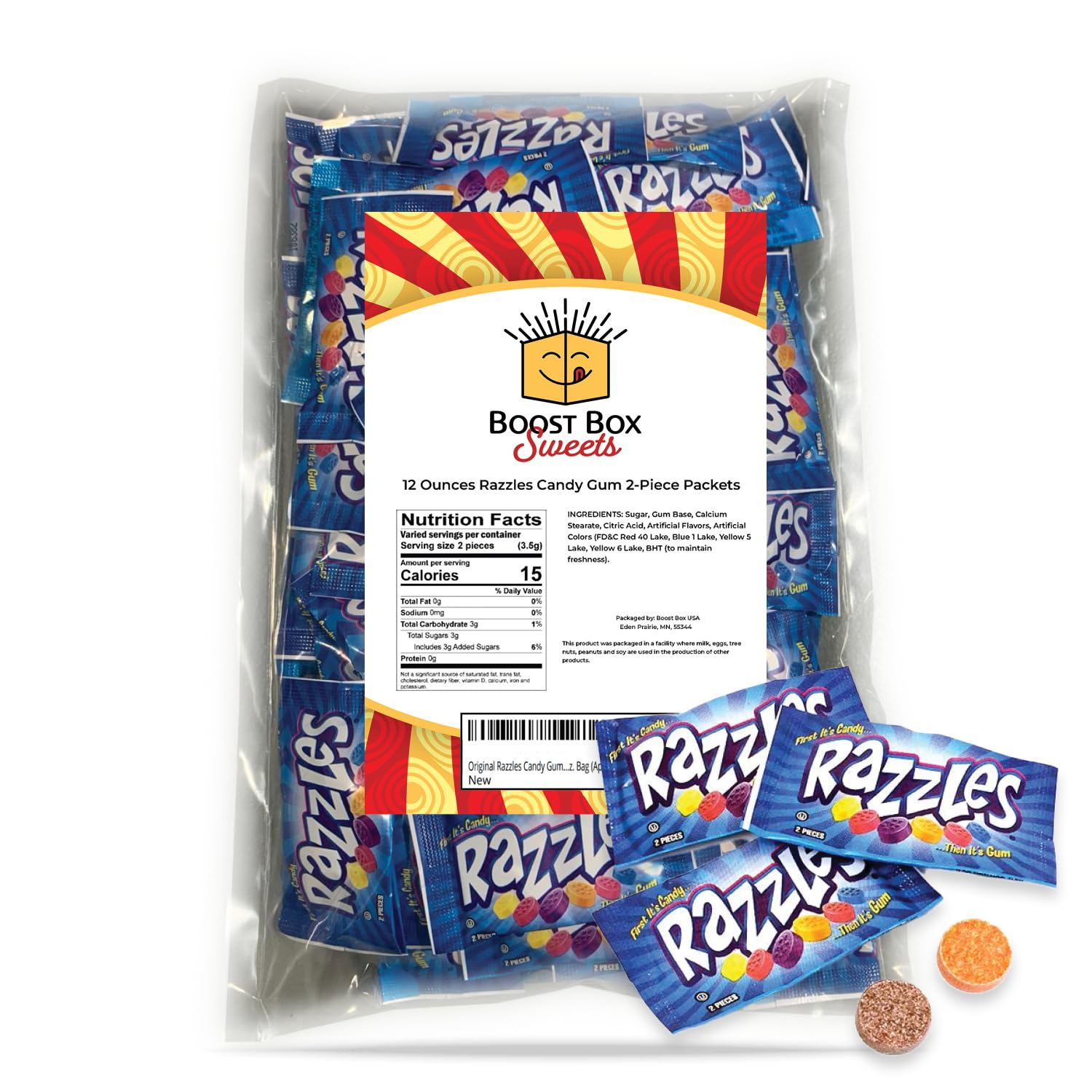 Original Razzles Candy Gum 2-Piece Packets Assorted Fruit Flavors 12 Oz. Bag (Approx. 100 Count)