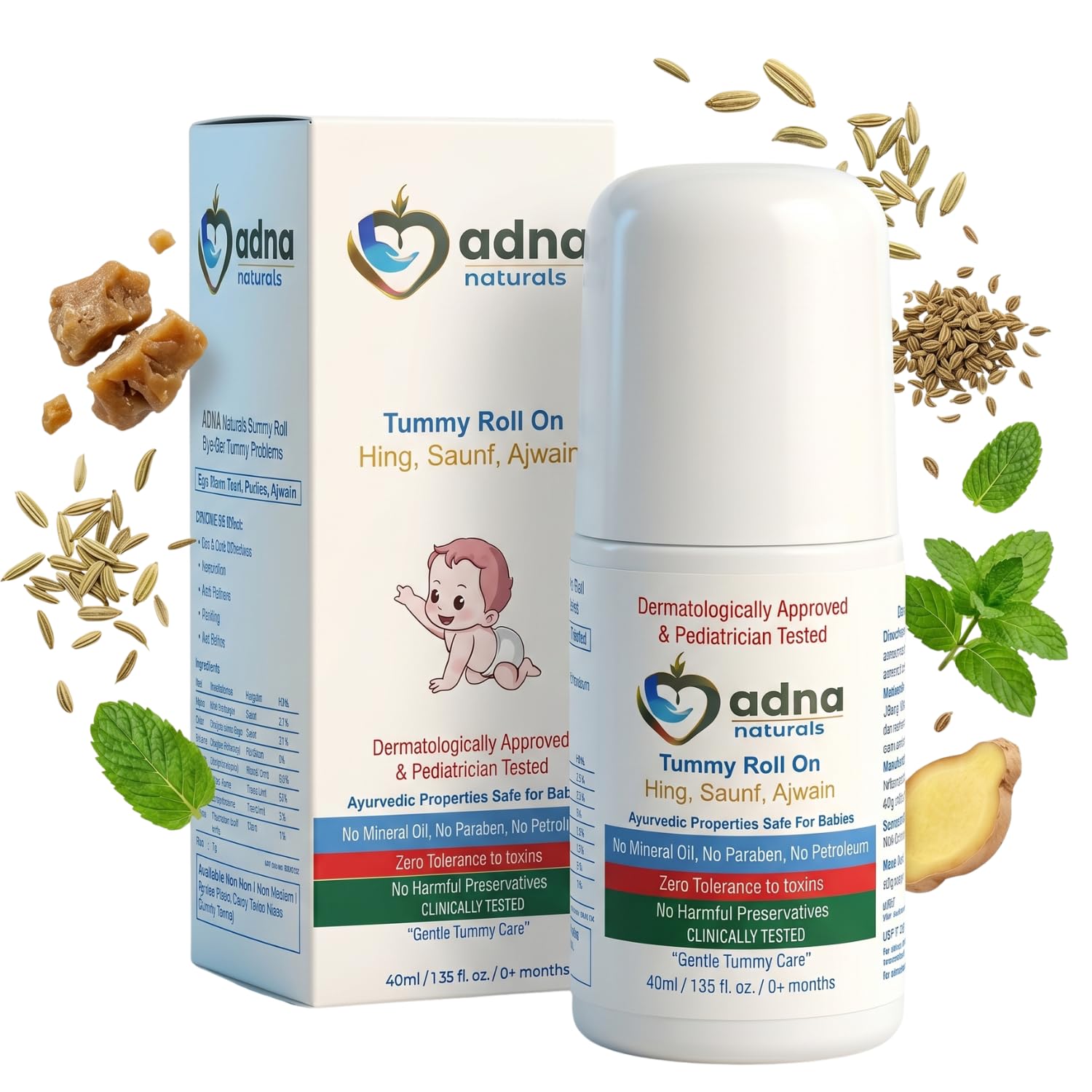 ADNA Naturals Baby Tummy Roll On for Gas, Colic, Constipation, Bloating Relief | Ayurvedic Roll On with Hing, Saunf, Ajwain, Pudina | Pediatrician Tested, Dermatologist Approved, Toxin-Free (4Oml)-image-34