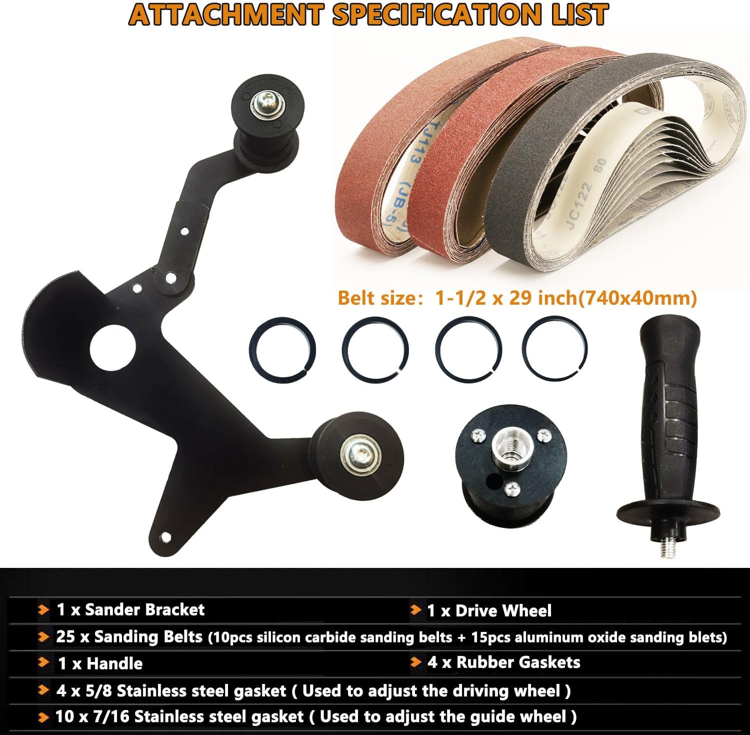 Belt Sander Adapter for Angle Grinder,Pipe Tube Polishing Sanding Attachment, US 5/8-11 Thread,Professional Polishing Tool for Rust Removal,Metal Working,Woodworking (25Pcs Sanding Belts).