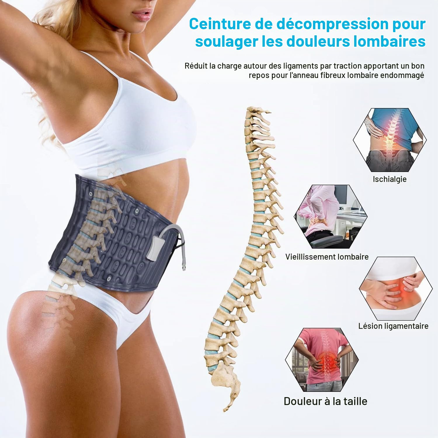 HEYOUTH Ceinture Lombaire Gonflable,Ceinture de Décompression Lombaire,Ceintures Lombaires,Dispositif de Traction, pour soulager les douleurs dorsales, taille unique 29-49 INCH | Ceinture de soutien lombaire gonflable pour soulager les maux de dos, hernie