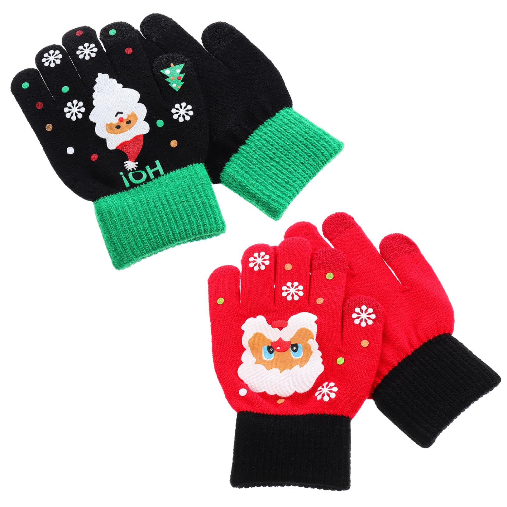 BESPORTBLE 2 Pares de Guantes de Invierno de Punto Guantes Térmicos Negros Dedos Completos Pantalla Táctil y Diseño Navideño de Santa Claus para Niños para Obsequio de Navidad