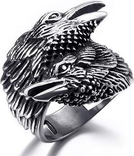 Raven Ring for Men, Norse Viking Raven Ring, Celtic Odin Raven Totem Amulet Ring, Vintage Crow Couple Ring, Punk Animal Bird Jewelry Gift for Men Boys